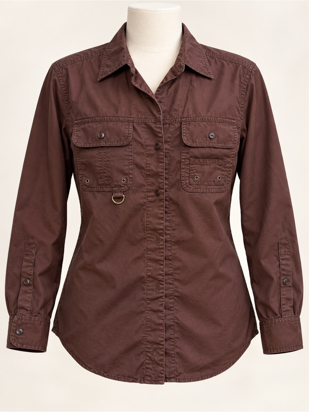 Lauren Ralph Lauren Brown Cotton Safari Utility Shirt Women’s L